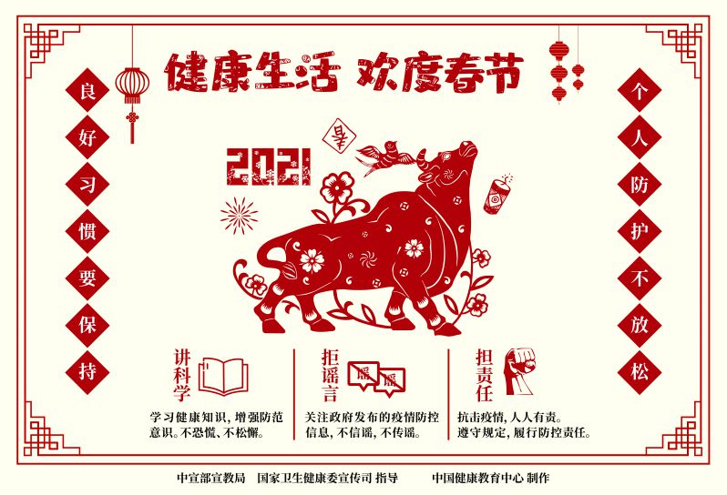 健康生活欢度春节剪纸海报5横版