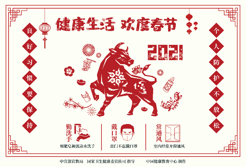 健康生活欢度春节剪纸海报1横版